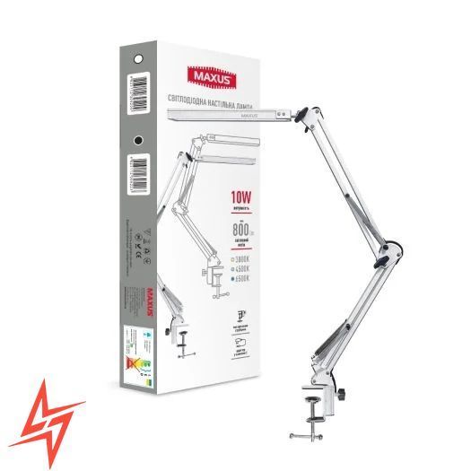 Лампа на струбцині MAXUS Desk Lamp 10W 3CCT Metal CLIP WH 1-MDL-10W-MCLW V5489 фото