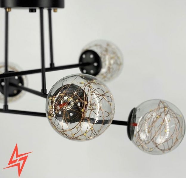 Чорна LED люстра на 6 прозорих плафонів із вбудованими світлодіодами K 26/6 BK V3471 фото