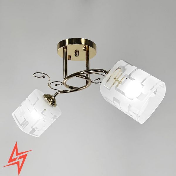 Золота люстра на 2 матових плафони з узором у корпусі 50 см 2286/2B FGD V6083 фото