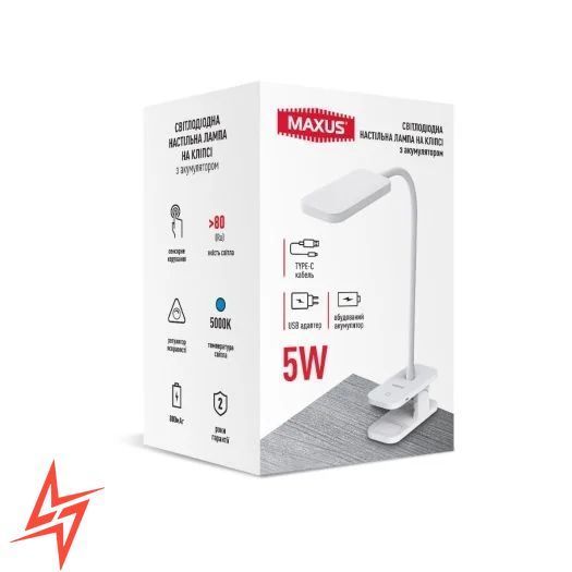 Лампа на кліпсі з акумулятором Desk Lamp 5W 5000K WH CLIP Battery 1-MDL-5W-CLIP V5494 фото