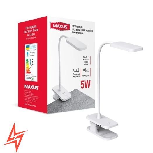 Лампа на кліпсі з акумулятором Desk Lamp 5W 5000K WH CLIP Battery 1-MDL-5W-CLIP V5494 фото